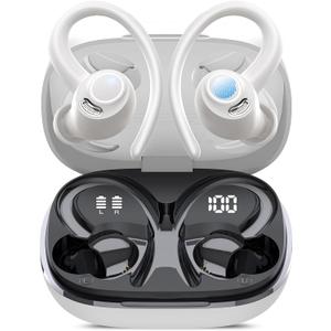 Wireless Earbuds, Bluetooth 5.4 Headphones Sport, Over Ear Buds With ENC Noise Cancelling Mic, 48H, Wireless Earphone With Earhooks, Stereo Deep Bass, IP7 Waterproof ear bud for Workout Running, White