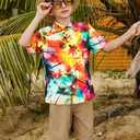 Family Hawaiian Matching Outfits Father Son Matching Shirts Tropical Flower Short Sleeve Button Down Tops