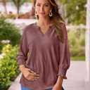 3/4 Sleeve Tops for Womens V Neck T Shirts Dressy Casual Tunic Blouses (M)