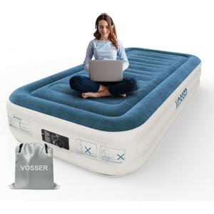 Twin Air Mattress with Built in Pump,Inflatable Mattress 2 Mins Self-Inflation/Deflation,Thicker Blow up Mattress Leak-Proof,Flocked Top Air Bed with Storage Bag for Home, Camping & Guests