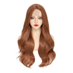 Long Copper Wig for Women 26 Inch Natural Wave Wavy Synthetic Wig Middle Part Heat Resistant Natural Looking Auburn Copper Curly Wig for Daily Use Cosplay Halloween