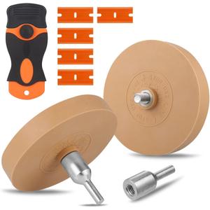2Pack Rubber Eraser Wheel for Drill, 4Inch Professional Car Sticker Remover Tool with 1 Plastic Scraper & 2 Drill Adapters, Auto Decal Remover Wheel, Rapid Tint Removal Kit for Car Sticker Glue Vinyl