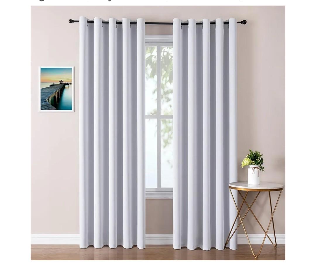 Blackout Curtains 70 inches Wide for Bedroom - 2 Panels Set Extra Wide Grommet Thermal Insulated Room Darkening Curtains for Living Room (Greyish White, 70 x 84 Inch)