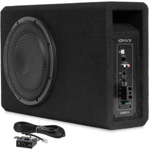 NVX QB10SPA 10" 1200W (350W RMS) Shallow Slot Ported Powered Subwoofer Enclosure  Built-in Amplifier, Metal Grille, Remote Bass Knob, Easy to Install in Cars & Trucks