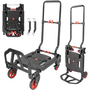 2-in-1 Hand Truck Dolly Foldable,330LB Folding Hand Truck Heavy Duty Carrying, Combination of 4 Wheels and 2 Wheels Convertible Dolly Cart with Retractable Handle cart for Moving Office Carts