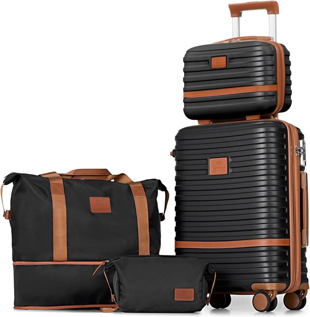 Joyway Carry On Luggage 20 Inch Expandable Suitcase with Spinner Wheel, 1 Piece Hard Shell Luggage Set with TSA Lock(Black brown)