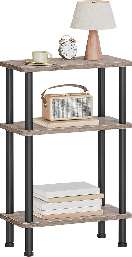HOOBRO Narrow Side Table, 3-Tier Slim End Table No Tools Needed, Twist-On Assembly, Skinny Nightstand Sofa Storage Shelf for Living Room, Bedroom, Study, Greige and Black BG246BZ01