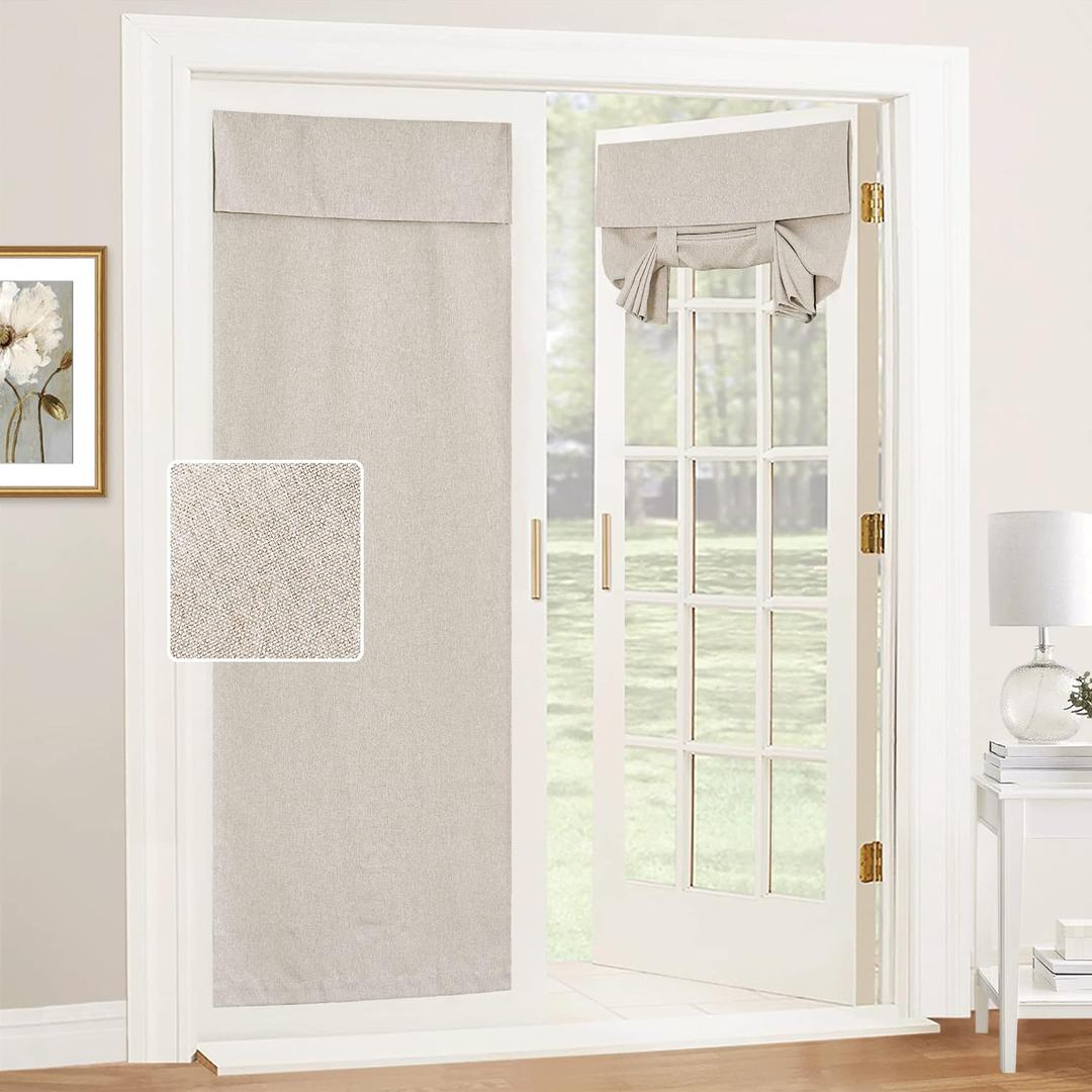 RYB HOME Linen Blended French Door Window Curtains, Room Darkening Tricia Door Shades Blinds Portable for Patio/Office/Classroom Privacy, Wide 30 x Long 69 inch, 1 Pc, Khaki