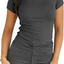 Dwnval Womens Basic Summer Short Sleeve Crewneck T Shirt Raglan Ribbed Knitted Slim Fit Casual Going Out Tops M