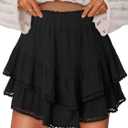 EARKOHA Flowy Ruffle Skirt for Women Fall Boho Short Skorts High Waist Crochet Chiffon Tiered Skirt with Shorts (Black, S)