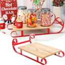 Sunnychicc Christmas Sleigh Hot Chocolate Bar Decor Red Christmas Hot Cocoa Wood Tray Holder Box Decorative Farmhouse Coffee Station Organizer for Xmas Home Office Kitchen Winter Gift Holiday Party