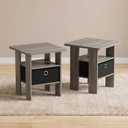 Furinno Andrey 2-Tier Side Table Set of 2, Open Shelf, Grey Oak, Set of 2, 3-Tier with Bin