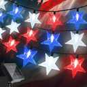 4th of July Twinkle Solar Star String Lights Decorations Outdoor Waterproof Fairy Lights 39FT Red White and Blue 100 LED with 8 Lighting Modes for Independence Day President Day Memorial Day