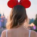 2 x Christmas Red Sequin Mouse Ears Headband with Bow - Sparkly Minnie Costume Hair Accessory, Holiday Party Gift & Stocking Stuffer for Girls Women