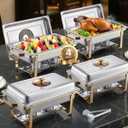 VEVOR Chafing Dish Buffet Set, 8 Qt 4 Pack, Stainless Steel Chafer with 4 Full Size Pans, Rectangle Catering Warmer Server with Glass Lid Water Pan Folding Stand Fuel Holder, for Wedding Party Banquet
