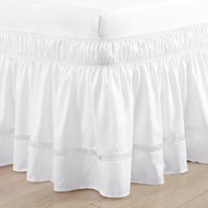 RIMELA White Bed Skirt Twin Size 18 Inch Drop, Elastic Bed Skirting for Bed Base and Frame, Bedding Dust Ruffle Easy to Install, Lightweight Wrap Around Adjustable Bedskirt