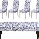 HAOYONG Dining Room Chair Cover Printed Chair Slipcover Washable Parsons Chair Slipcover Removable Seat Protector for Dining Room Hotel Ceremony Restaurant - 4 PCS Chair Cover+1 PC Bench Cover (style 2)