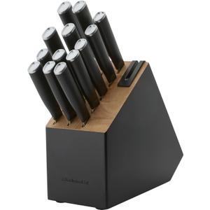 KitchenAid Classic Slim Knife Block Set with Built-In Knife Sharpener, High Carbon Stainless Steel Kitchen Knives, Sharp Kitchen Knife Set with Block, Black, 14 Piece