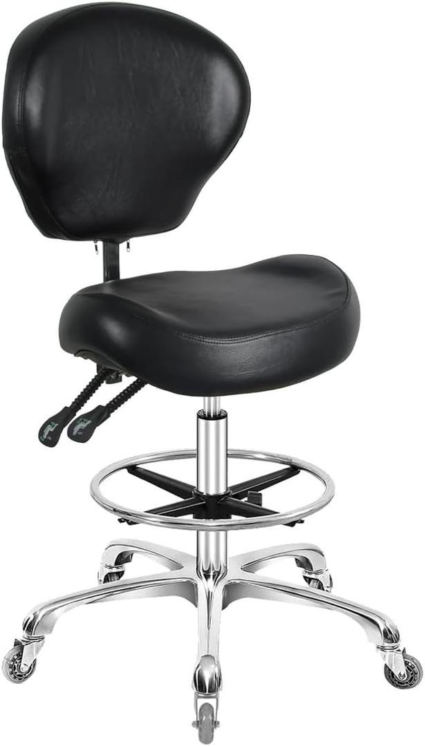 Rolling Swivel Drafting Chair Adjustable Heavy Duty (400lbs) Lumbar Support Task Chair for Home Desk Studio Design Lab(Trapezoidal Back Black)