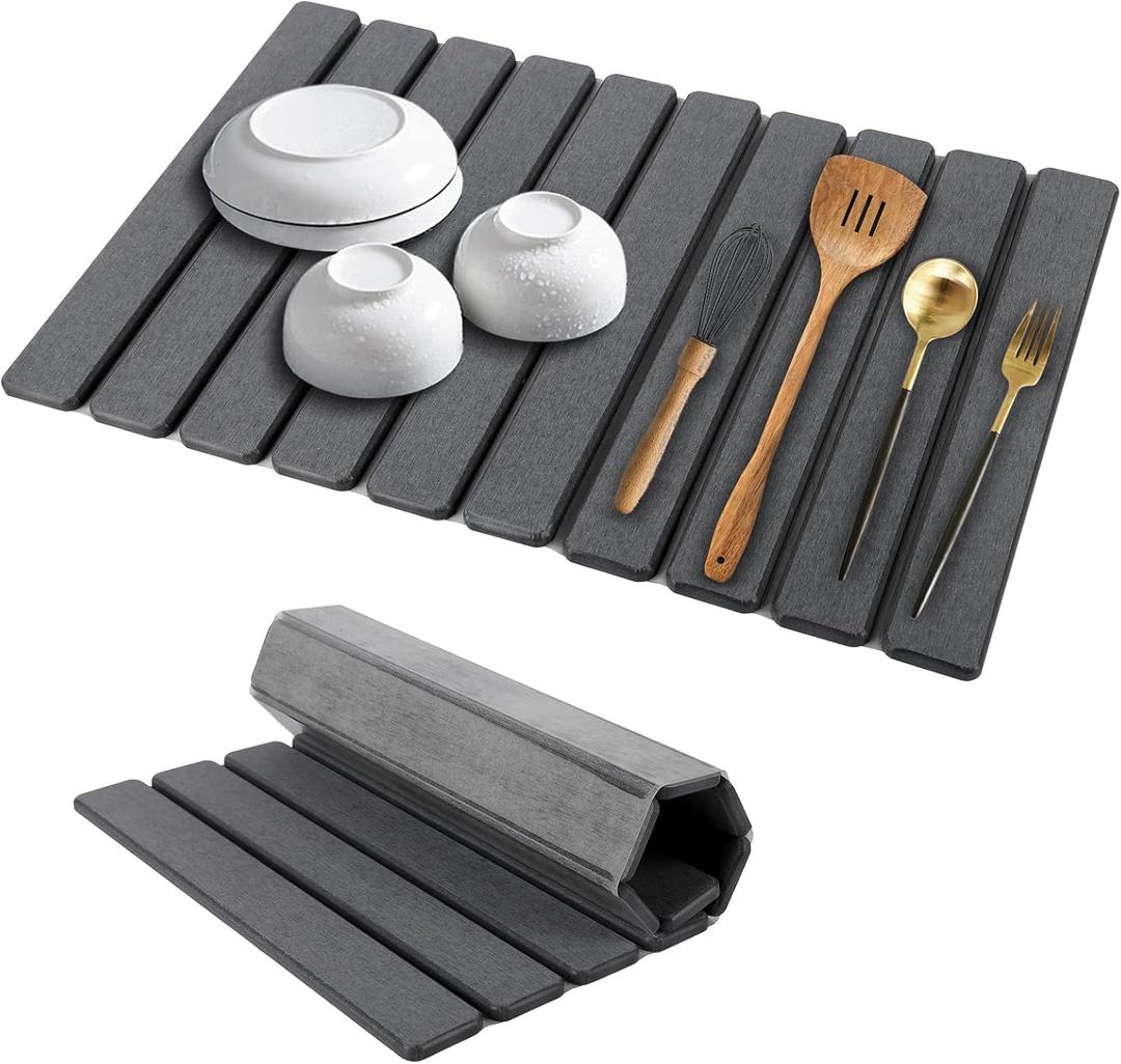 Large Stone Dish Drying Mat for Kitchen Counter, 23''15'' Grey Dishes Drying Matt Kitchen Counter, Absorbent Diatomaceous Earth Bath Quick Dry Mats for Tableware, Bottles and Cup (24" x 15")
