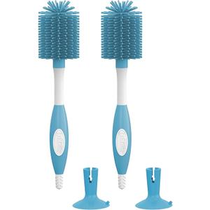 Dr. Brown's Soft Touch No Scratch Baby Bottle Cleaning Brush, Nipple Cleaner and Suction Cup Base for Easy Storage, BPA Free, Blue, 2 Pack