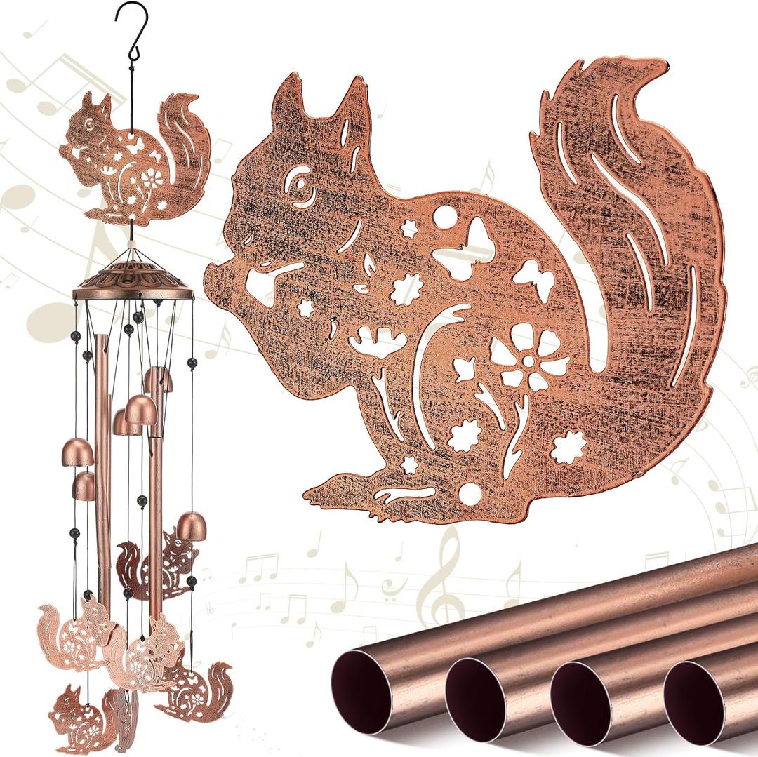 Squirrel Wind Chimes Outdoor Decoration for Women Men Mom Wife Grandma Birthday Gifts Memorial Metal Squirrel Wind Chimes for Outside Indoors, Lawn, Patio, Home, Porch, Yard Decor, Garden Decor