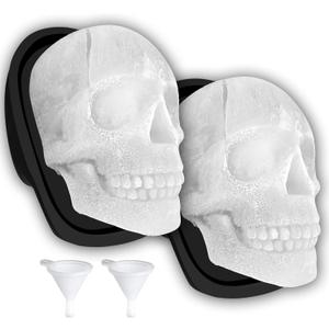 Extra Large 3D Skull Ice Cube Mold Silicone Ice Molds for Whiskey Ice Cube Trays with Funnel for Big Mouth Cup Skull Ice Maker with Resin Chocolate sugar Whiskey Ice Mold for Parties (2 PCS)