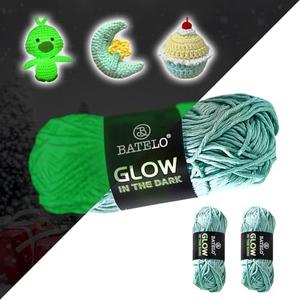BATELO Glow in The Dark Luminous Crochet Polyester Yarn - Halloween Party Ghost Pumpkin Doll - Total 3.52oz/100g 115.92yd/106m Light Green Yarn , Pack of 5