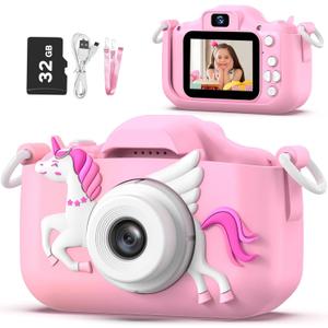OUTUVAS Unicorn Kids Camera for Girls, Selfie 3-12 Years Old Girls Christmas Birthday Gift Little Toys 3 4 5 6 7 8 9 (Pink)