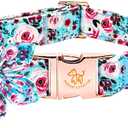 Elegant little tail Dog Collar with Flower, Pink Rose Print Pet Collar Flower Pet Collars Summer Cute Adjustable Dog Collars for Small Dogs
