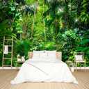 Tropical Rainforest Botanical Wallpaper Bedroom Green Leaf Plant murals Aesthetic Room Decor Living Room tv Background Large Wall Mural - 91"x65" Not Peel and Stick (B033)