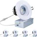 Canless Recessed Gimbal Downlight - Suitable for 20ft High Ceiling 1200lm 4 Inch 15W LED Rotatable Eyeball Spotlight, 5CCT Dimmable Lights with Junction Box, Anti-Glare White 4 Pack