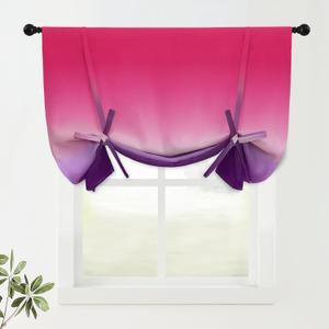 COSVIYA 100% Blackout Purple and Pink Adjustable Tie Up Curtains for Kitchen Thermal Insulated Room Darkening Valance Rod Pocket Balloon Roman Shade for Small Window,48" L x 42" W, 1 Panel