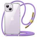 JETech Crossbody Case for iPhone 14 6.1-Inch with Adjustable Lanyard Strap, Clear Transparent Anti-Yellowing Shockproof Protective Phone Cover with Neck Cord (Blue)