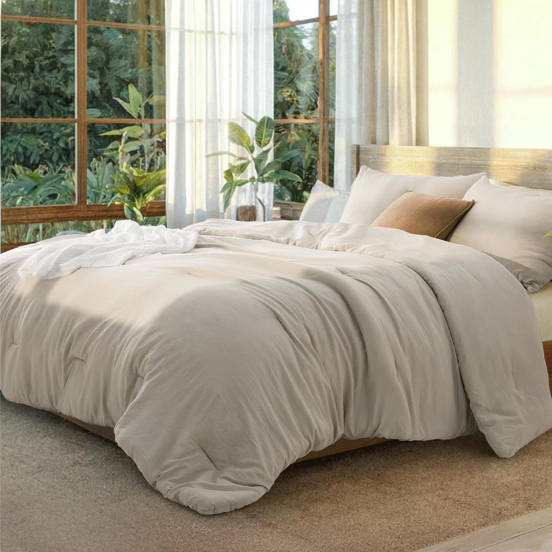 Bedsure King Size Comforter Set, Beige Soft Prewashed Bedding for All Seasons, 3 Pieces GentleSoft Warm Down Alternative Bed Set, 1 Lightweight Comforter (104"x90") and 2 Pillowcases (20"x36")