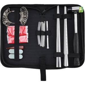 Artilife Ring Sizer Measuring Tool, Steel Ring Sizer Mandrel for Ring Making, Plastic Ring Sizer Belt, Ring Straightening Tool Ring Size Adjuster for Loose Rings with Handbag (Metal-17pcs)