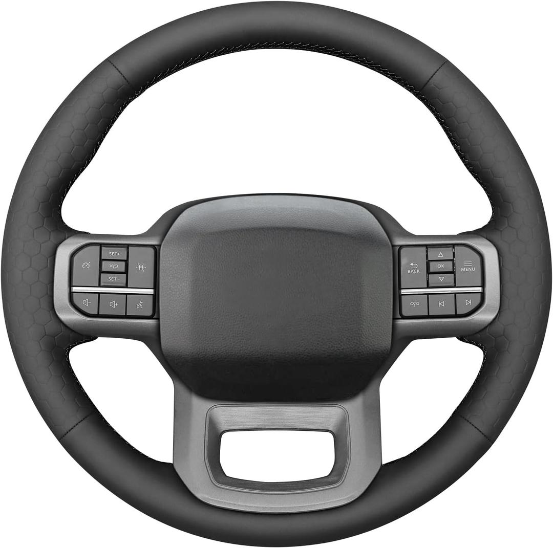 MEWANT Steering Wheel Covers for Ford F-150 2021-2023 / F-150 Lightning 2022-2023 Hand-Stitched F150 Steering Wheel Wrap (no stripe + black thread)