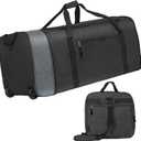 Finnhomy 100L Foldable Rolling Duffel Bag with 2 Wheels, Light Weight Travel Duffel bag with Large Loading Capacity, 32 inch Rolling Duffel bag with Shoulder Strap for Travel Camping Sports (BLACK/ GREY)