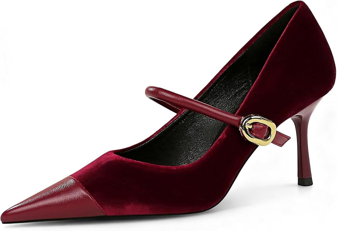 baobeijiadao Womens Pointed Toe Heeled Pumps Slip On Stiletto Heels Single-Strap Wedding Evening Dressy Shoes (Red, Size US 12)