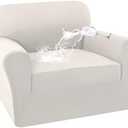 Turquoize 100% Waterproof Chair Covers Stretch Chair Slipcovers for Living Room Armchair Sofa Cover Chair Couch Cover with Arms Furniture Protector for Chairs Feature Soft Fleece Fabric (Chair, Ivory)