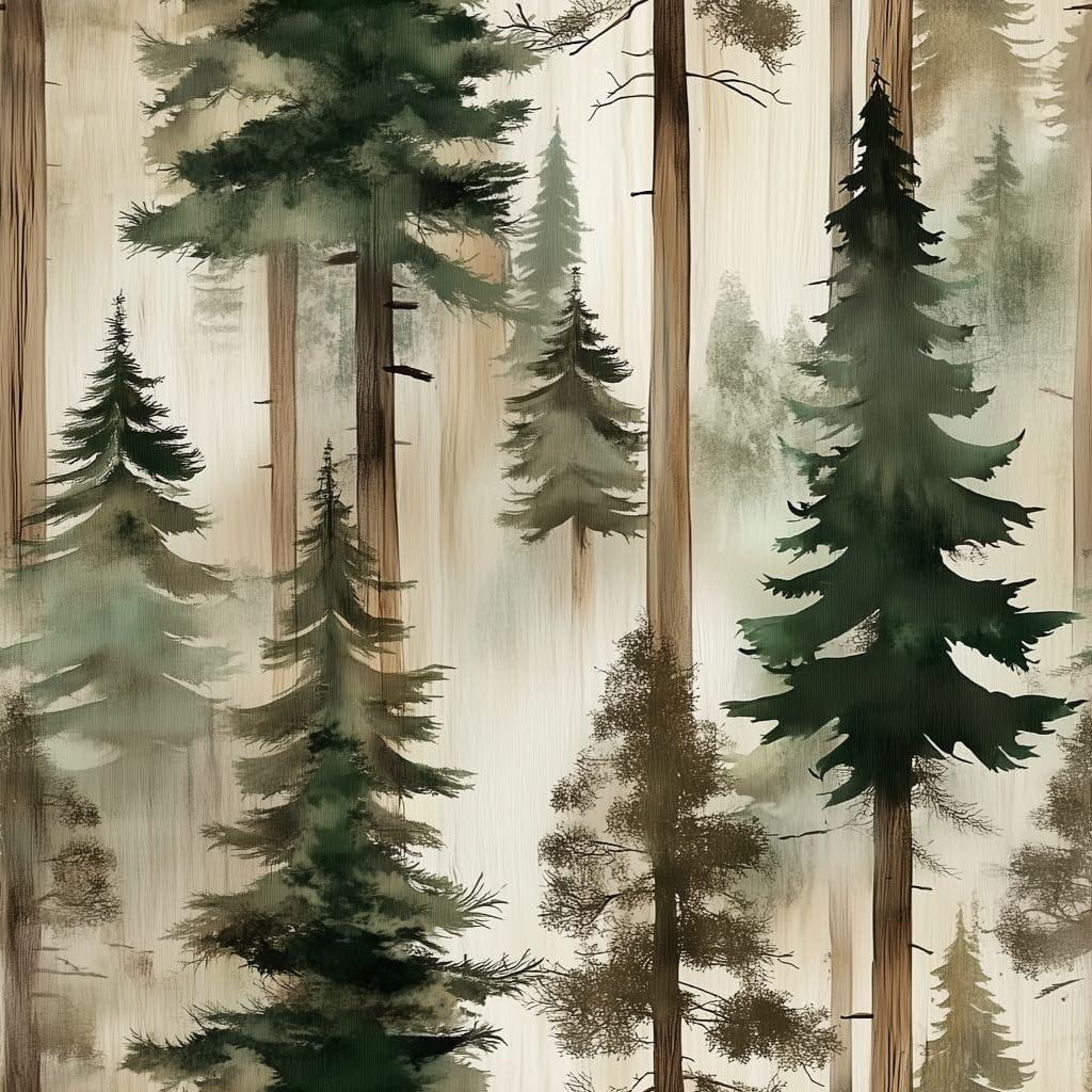 Vintage Brown Forest Tree Wallpaper Self Adhesive Peel and Stick Watercolor Whimsical Mountain Botanical Leaf Paper Removable Waterproof for Bedroom Renter Friendly 17.71"x 236.2"