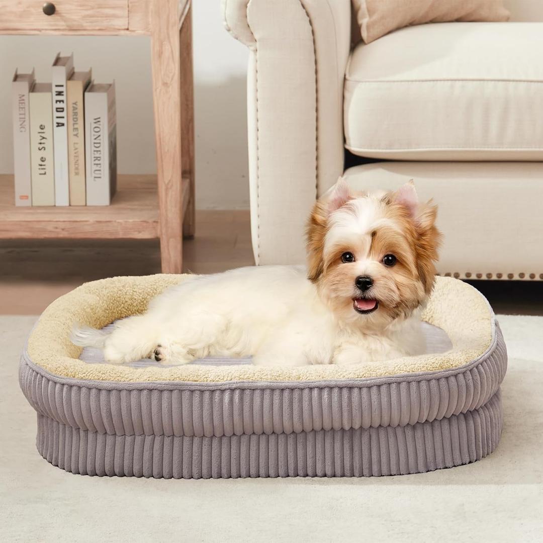 Orthopedic Dog Bed for Small Dogs Breeds, High Density Egg Crate Foam Dog Sofa Beds,Oval Kennel Bed, Pet Couch Bed with Four Sided Bolster, Removable Washable Cover& Non-Slip Bottom, 17" x 23"