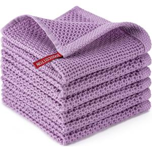 BOOMIBOO 6-Pack Kitchen Dish Cloths, 100% Cotton Waffle Weave, Ultra Soft Absorbent, Quick Drying Dish Towels, 12x12 Inches,Lavender