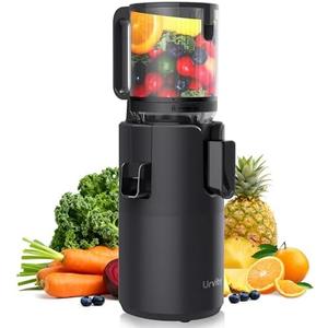URVIBY Juicer Machines, 5.3" Large Feed Chute Cold Press Juicer with Double Press Technology, 400W Motor, High Juice Yield, Easy to Clean, Masticating Juicer for Whole Vegetables & Fruits, Black