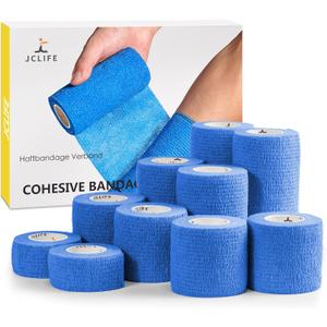 Self Adhesive Bandage Wrap Set, 10 Rolls, 1-4 Inch x 5 Yards, Elastic Cohesive Bandage Wrap, Vet Wrap, Ankle Tape, Tattoo Grip Tape Wrap, Athletic Tape - Blue