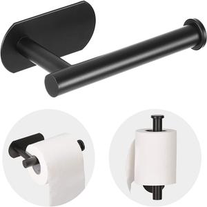 Toilet Paper Holder - Self Adhesive Toilet Paper Holder Wall Mount for Bathroom, SUS 304 Stainless Steel Command Strip Toilet Paper Roll Holder Stick On Wall, No Drilling - Matte Black (1PCS)