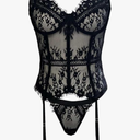 Women Sexy Lingerie Set Lace Sheer Corset and Panty Outfits Garter Bodysuit Sets Boudoir Outfit
Size M