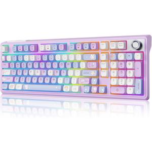 F98 Creamy Keyboard with Number pad, Hot Swappable Mechanical Keyboard Wireless with Knob, RGB Backlit Thocky Pink Keyboard BT 5.0/2.4G/USB-C for Mac, Laptop, PC Gaming Keyboard