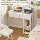 ThreeHio Small Writing Desk with 2 Drawers, White Computer Desk with Storage Shelf, Home Kids Study Table for Small Spaces, Simple Desk for Bedroom, Home Office, Living Room, Dorm, Vanity Desk, White