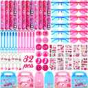 82 Pcs Hot Pink Princess Party Favors Kit Pink Princess Party Supplies Includes Girl Keychains Stickers Bracelets Bubble Waters Sunglasses Button Badge Gift Box